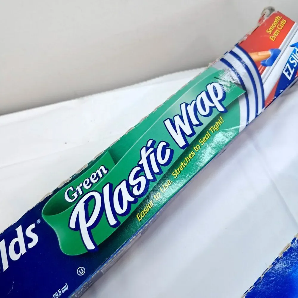 Vintage Reynolds Plastic Wrap Green set 2 boxes/rolls cling film ez slide cutter